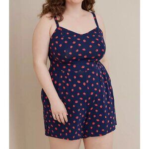 Torrid Womens Mini Romper Strawberry Print Navy Blue 2X Super Soft Knit Pockets